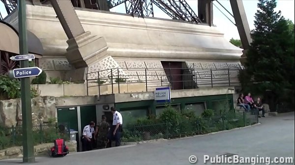 Eiffel Tower public sex threesome group orgy with a cute girl and 2 hung guys shoving their dicks in her mouth for a blowjob, and sticking their big dicks in her tight young wet pussy in the middle of a day in front of everybody