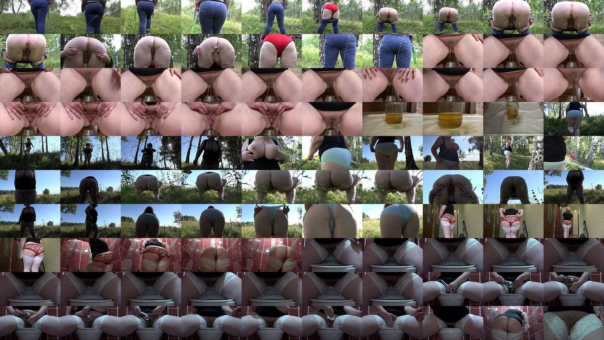 Busty milf is a lot of pissing, a golden shower of hairy pussy in different places, a compilation of fetish with yellow urine. 预览图