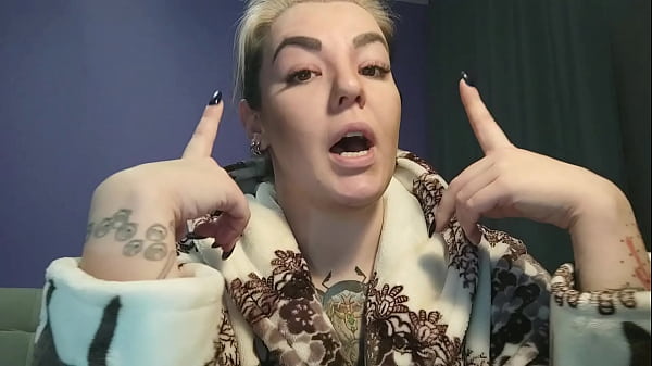 Long and hot sissy training with strap-on and fake cum from busty, tattooed strict Mistress