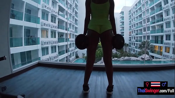 Asian amateur teen girlfriend gym workout and horny sex after