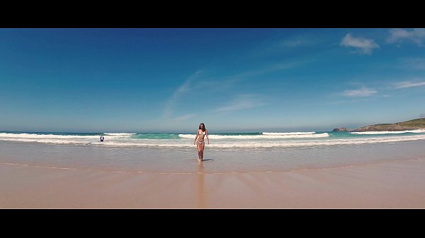 TRAVEL SHOW ASS DRIVER - Ferrol. Sasha Вikeyeva in a bikini on beautiful Spanish Doninos beach