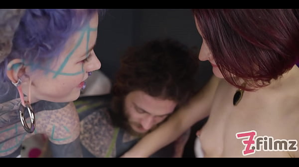 Tattoo SUB dominated by 2 girls - Dominatrix pegging - ANAL, femdom, facesitting (goth, punk, alt porn) ZF160