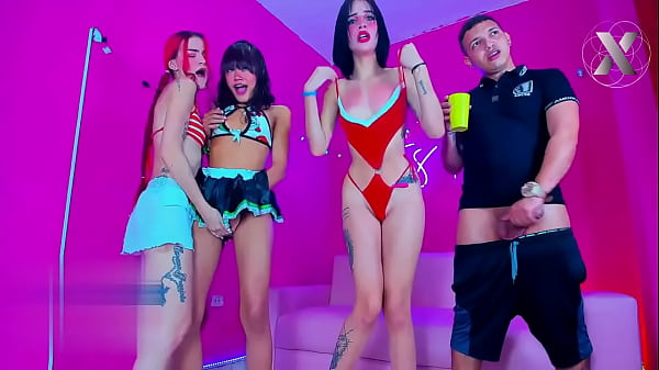 group of sluts give a big deep blowjob to their classmate at college party