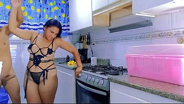 Making coffee in lingerie: My neighbor fucks me in the kitchen, we end up fucking really good on the table. Do you want to come and fuck me too?