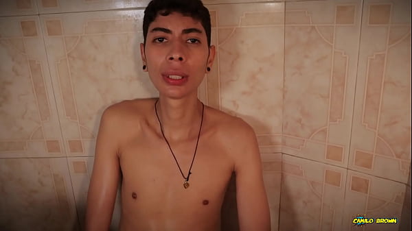 Hot Skinny Twink Jerking His Big Cock In The Sh...