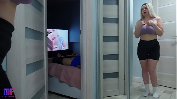 Stepdaughter with big tits spies on stepdad