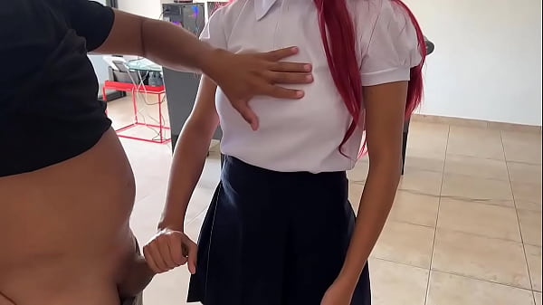 My stepbrother damaged the tv and with the excuse that he eats it he comes and catches me fucking my big titted stepsister