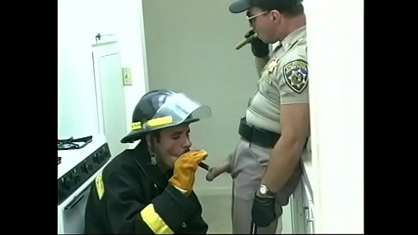 Gay fireman sucks cock of police officer then h...