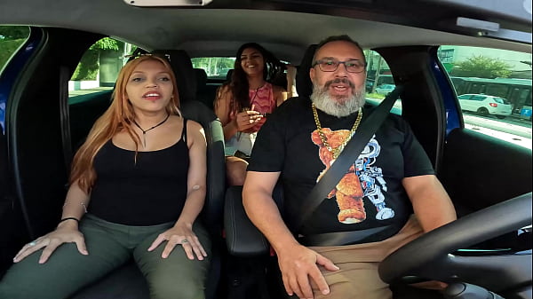 Carioca Kah Fox naked in the car during the ride with her giant ass