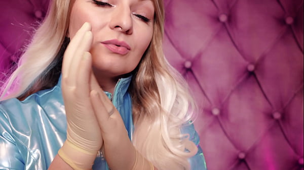 latex gloves and blue PVC coat