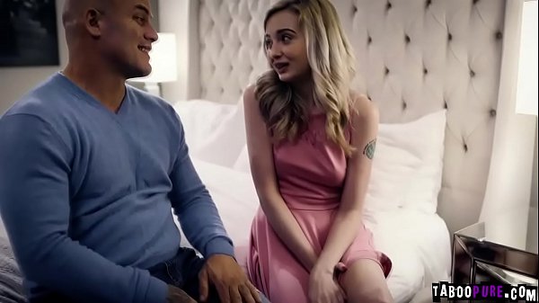 Blonde shy teen bounces her tight pussy on top of her stepdad!