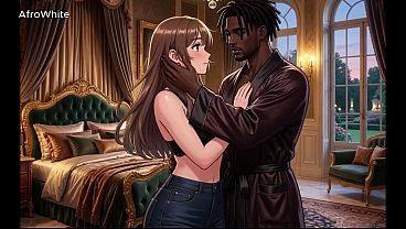 AI生成の漫画ポルノ - かわいいセクシーで美しいヘンタイアニメの美女が、黒いエボニーの黒い肌の大きなペニスの男にコンドームなしで生でファックされ、中に射精される