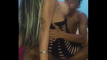 Big Booty Blonde Shemale Takes Big Cock