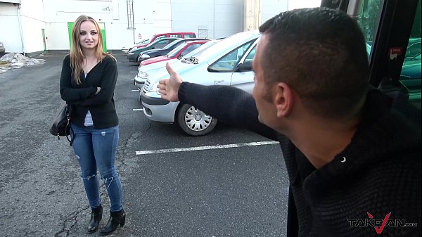 Takevan Shy blonde sales woman love Wendy Moon's tits & come fuck to driving van