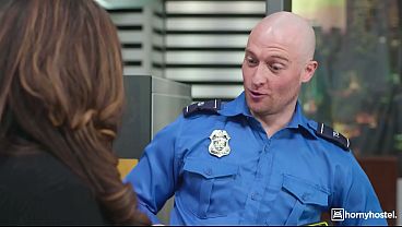 Ebony Traveler and Busty Brunette Get Searched and Fucked by TSA Agent
