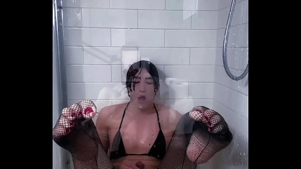 Solo sensual femboy showers in fishnets huge cu...