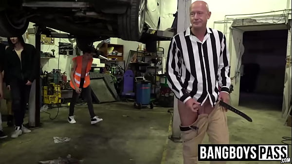 Mature man bent over and drilled by car shop wo...