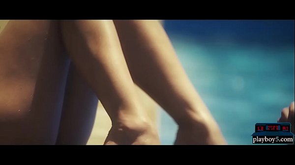 Russian babes hot outdoor threesome fuck near a pool