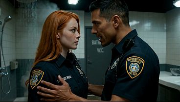 Beautiful orange-haired policewoman is fucked by her captain until he cums on her face (AI-generated video)