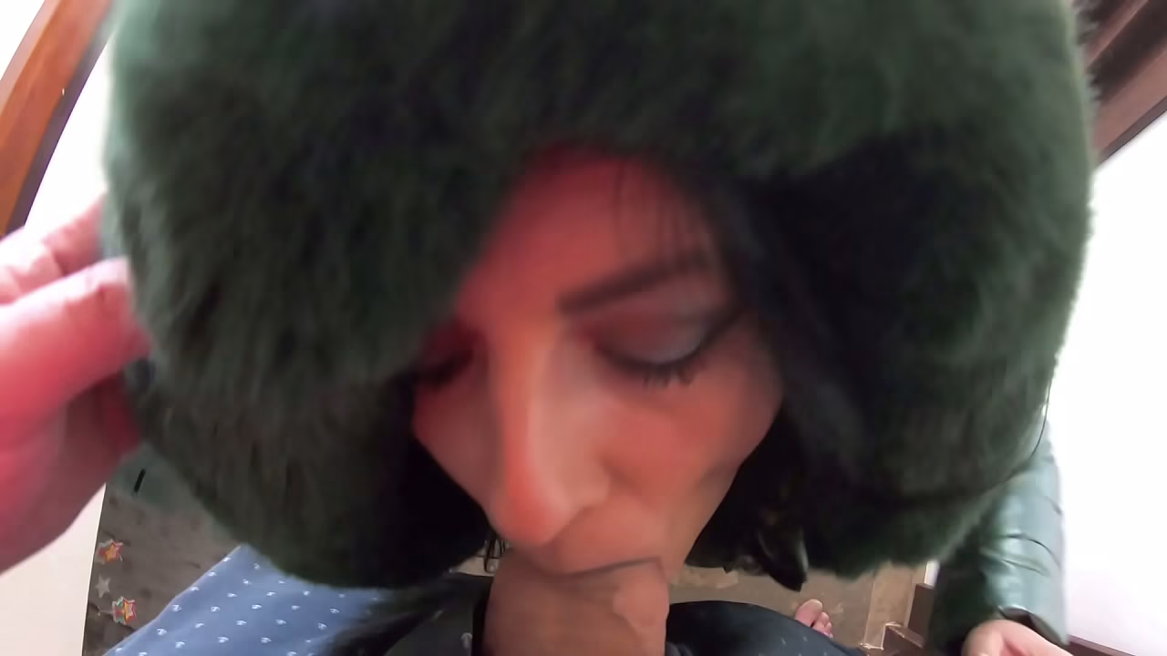 Slutty Mature Orgasm &ndash_ Blowjob &amp_ Cum on Green Shiny Downjacket