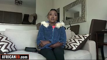 This PETITE EBONY TEEN asked about Europe at her casting... so I drilled her raw till she came