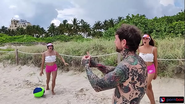 Beach football playing college sorority girls creampie threesome