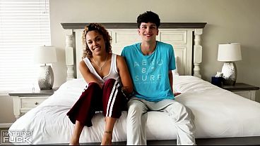 Latina MILF pleasures herself with young fit jock cock.