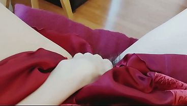 very hairy pussy , pov masturbation , finger masturbation , labia majora , orgasm with moans