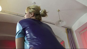 Blue Latex Dress Facesitting! 17 sec