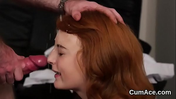 Naughty sex kitten gets cumshot on her face gulping all the ejaculate