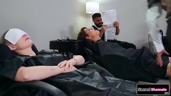 SacredShemale.com - 2 barbers share busty tgirl Daisy Taylor
