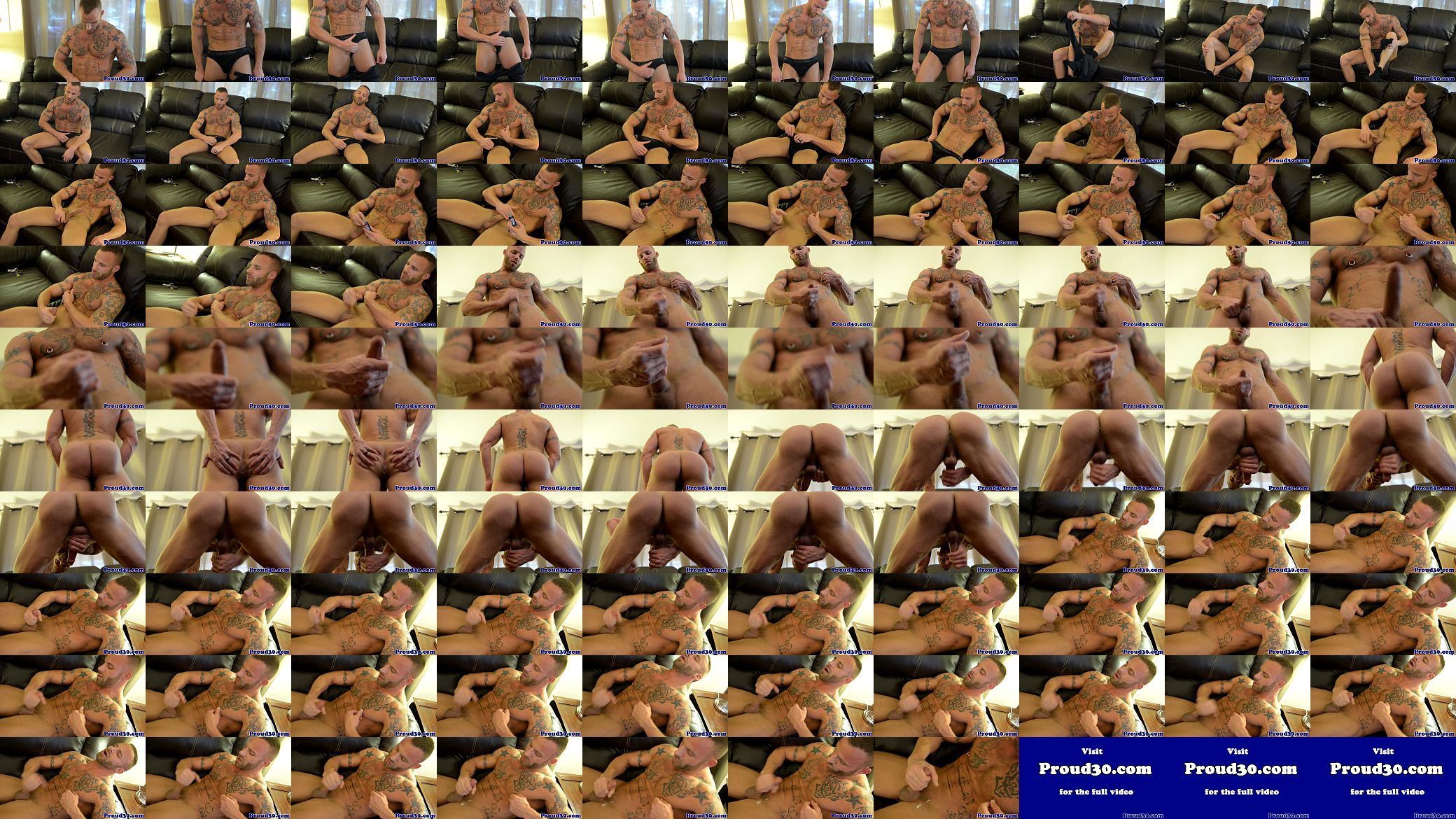 Muscular tattooed hunk wanking in solo scene 预览图