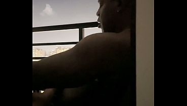 Blowjob on the hotel balcony with my roommate -amateur couple- nysdel