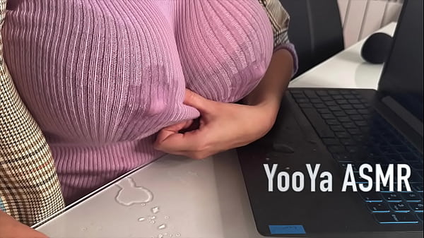 Yooya - Hot Step Mother Seduces Step Son in the office, shows him milky nipples and Makes big cock Handjob