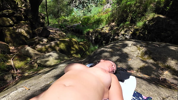 An impudent Voyeur Fingered a Naked Milf on a Nudist Beach in the Forest