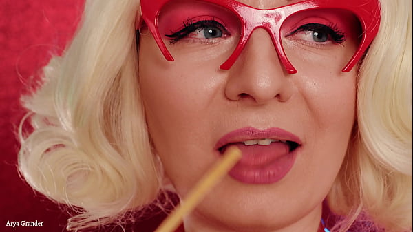 Sexy devil halloween blonde in rubber food fetish