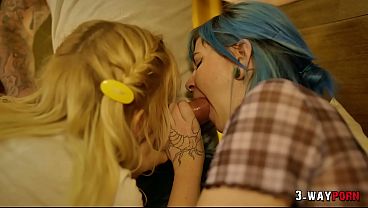 3-Way Porn - 2 Cute Emo Babes are Fucked Hard by Big Cock in 3some