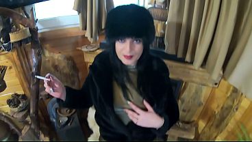Smoking Tease, Deep Blowjob & Cum on My Fur Coat and Hat
