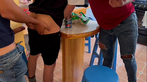 Stepson, drop your pants and get up because My friend and I are going to show you how the townspeople fuck