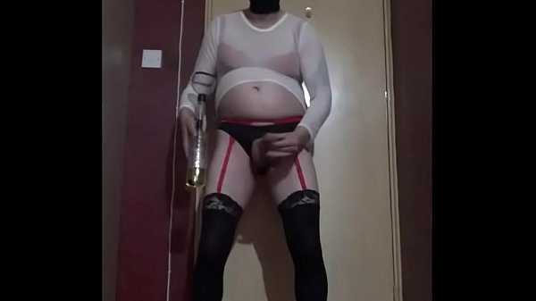 crossdressing sissy drinks his piss and cum together