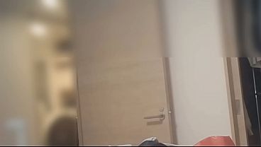 Secretly filming a beautiful office lady/married woman changing into her business suit. Home-made amateur personal filming.