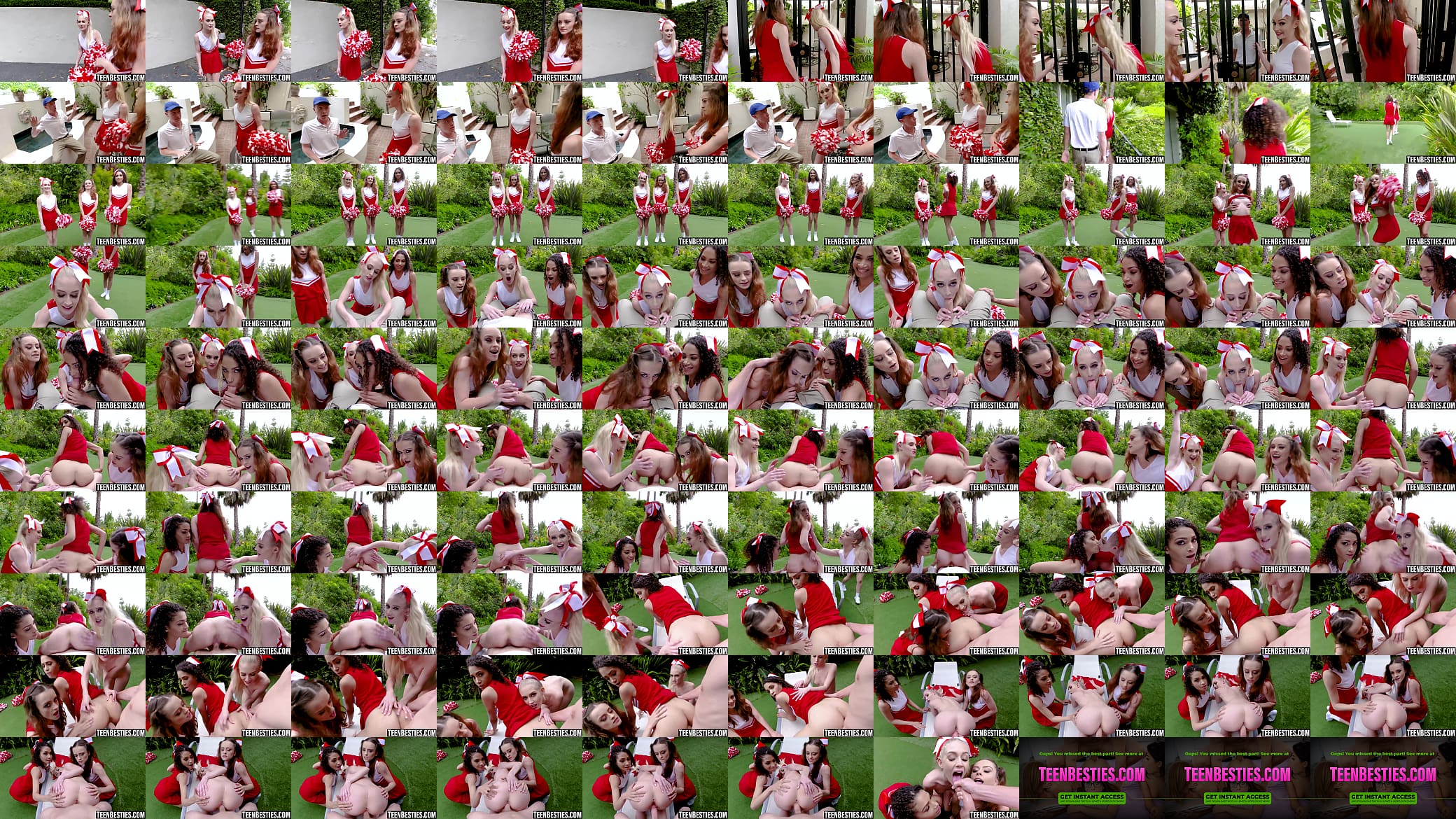 Cheerleader besties run into big cock during their practice and deepthroat it POV before foursome doggystyle pounding. 预览图