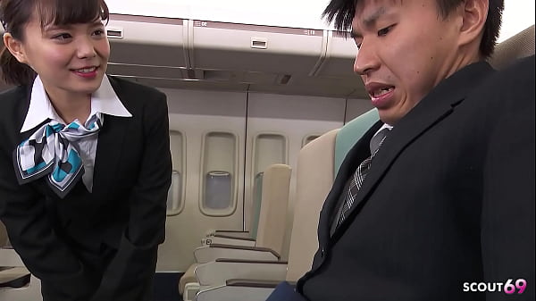 Download Video - Japanese Stewardess give nervous Guy a Blowjob with Cum in Mouth directly in Plane in Uncensored JAV Porn