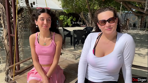 DisDiger - Public Pickup Stepmom and Stepdaughter on Beach - Risky Dick Flashing Cum on Face