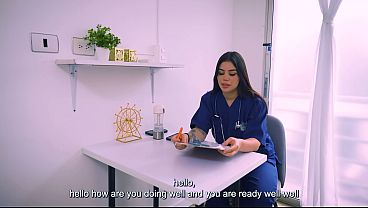 I visit a very sexy doctor to help me with my erections and end up fucking her hard until I cum on her big tits
