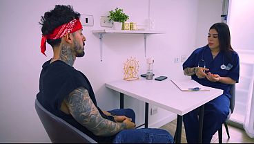 I visit a very sexy doctor to help me with my erections and end up fucking her hard until I cum on her big tits