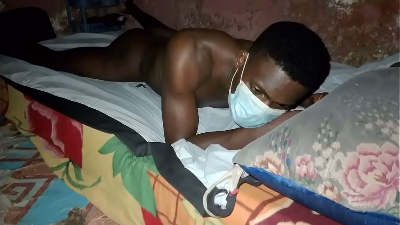 African Black Guy fucks his bed, and watches his cum