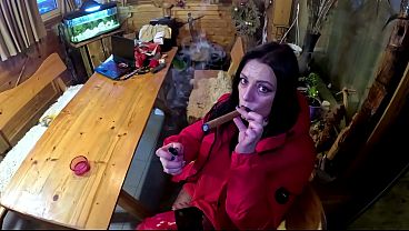 Cigar Blowjob &amp; Ripped Pantyhose – Pussy Massage &amp; Cum on My Downjacket preview 11 min