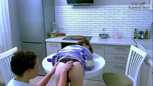 Stepdaughter kissed by her stepmom - She kissed me and took off my black panties, after my pussy was wet she fucked me with a lesbian sex toy, finally I made her piss with lust in the lesbian squirt