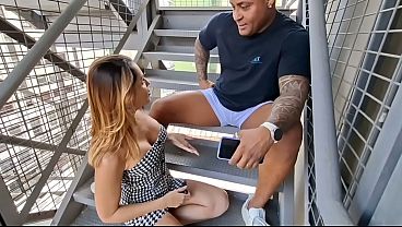 The delivery guy fucked my pussy in the company building - Naughty married woman saw a big-dicked delivery guy and fucked the pervert on the company stairs, her cuckold husband doesn't know his wife is a slut.